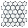 Hexagonal white and gray tile mosaic in Thassos White 2 inch Vortex Hexagon design