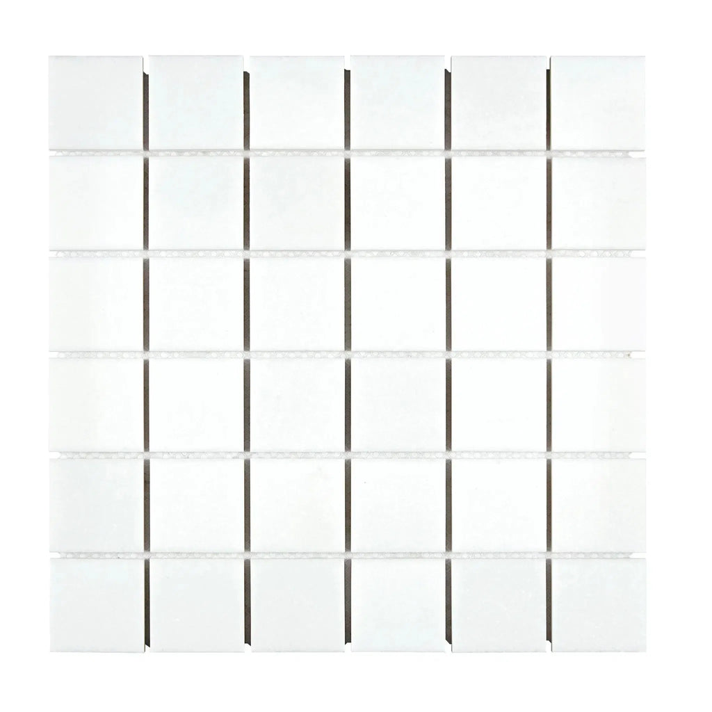 Thassos White 2X2 Mosaic Marble Polished or Honed with elegant white square tiles