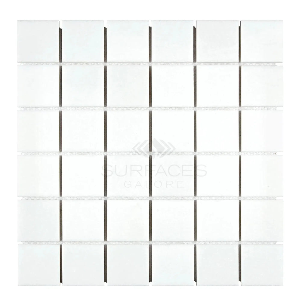 Thassos White 2X2 Mosaic Marble Polished or Honed featuring white square tiles