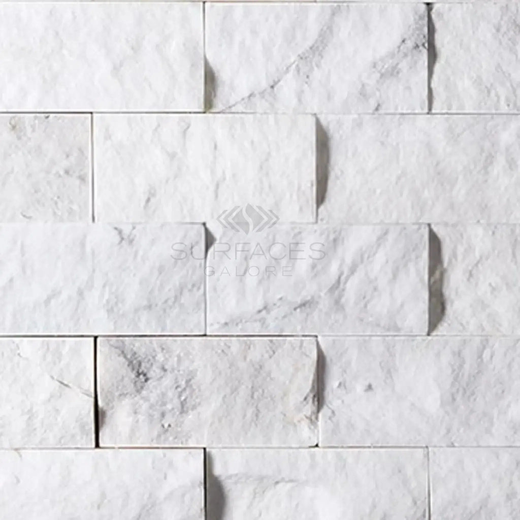 Thassos White 2X4 Brick Mosaic Marble Split-Faced featuring elegant white marble stacked stone