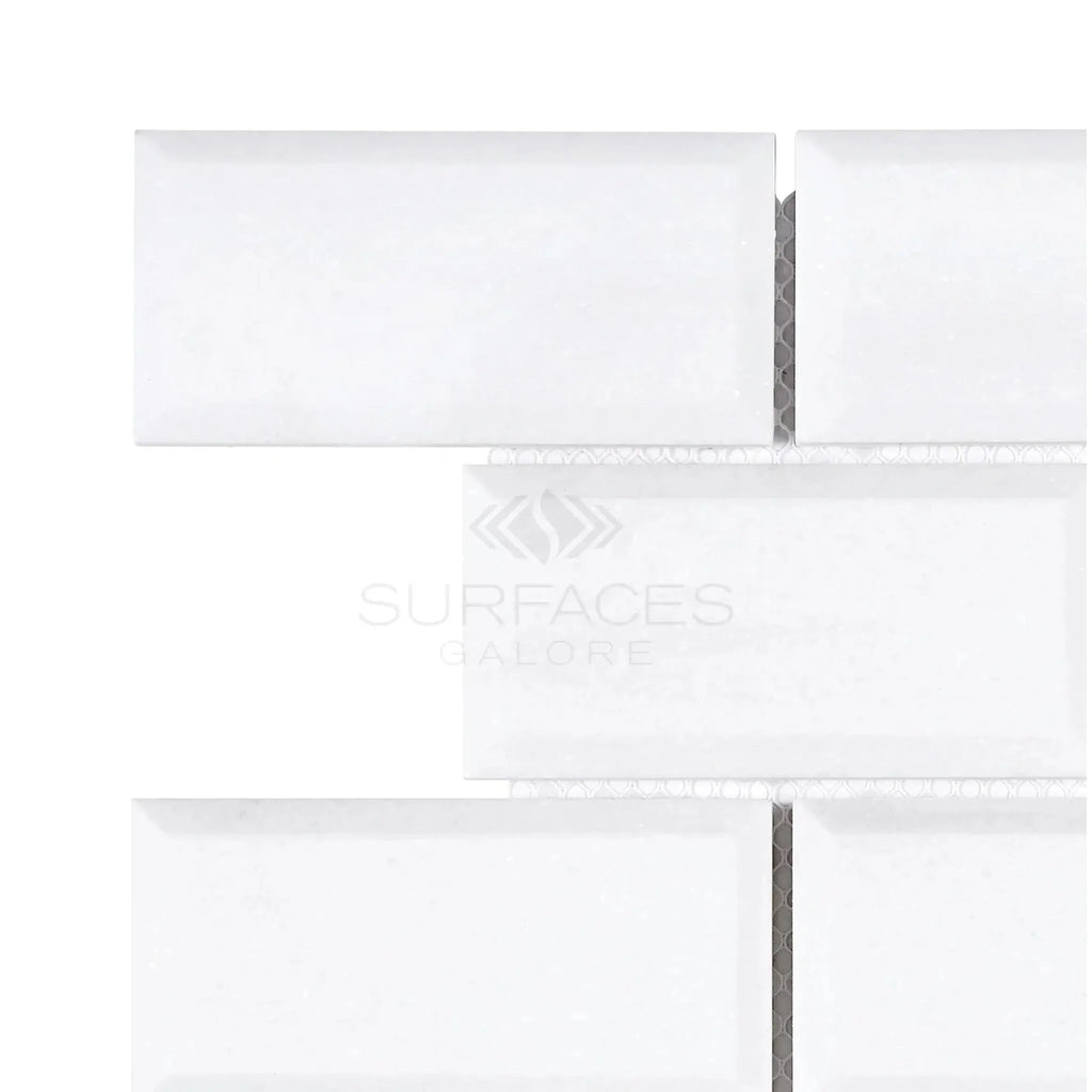 Thassos White 2X4 Deep-Beveled Brick Mosaic Marble Polished-Honed White Subway Tile