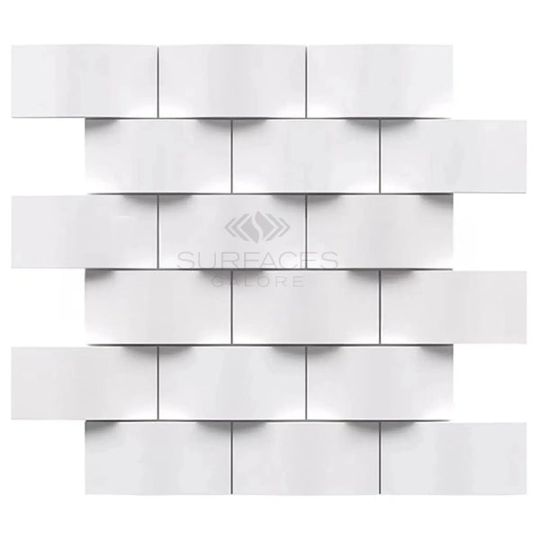 White rectangular tile pattern of Thassos White 2X4 Round-Faced Mosaic Marble