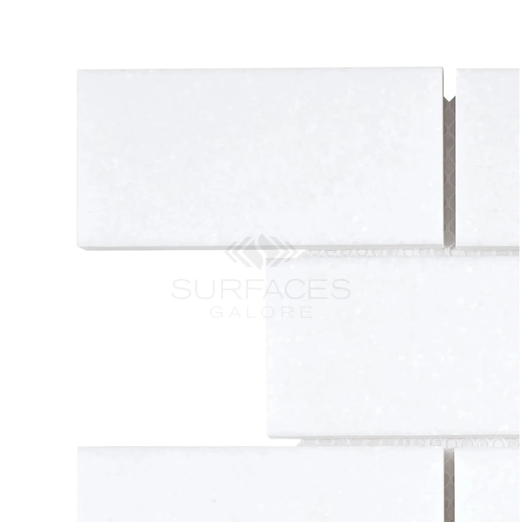 Thassos White 2X4 Straight-Edged Brick Mosaic Marble in Polished or Honed Finish