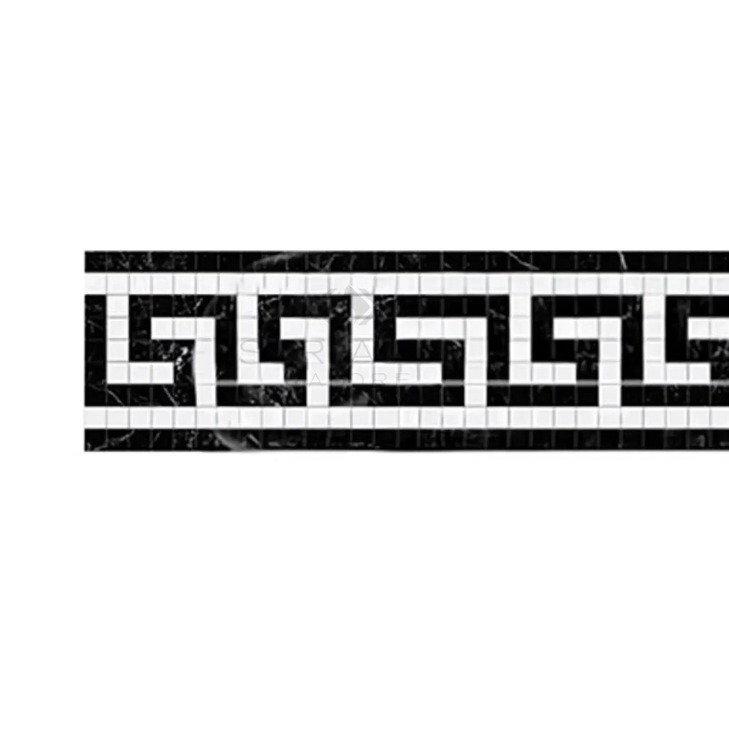 Black and white mosaic Greek key border in Thassos White marble polished or honed