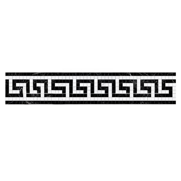 Black and white Greek key mosaic border in Thassos White Marble Polished or Honed