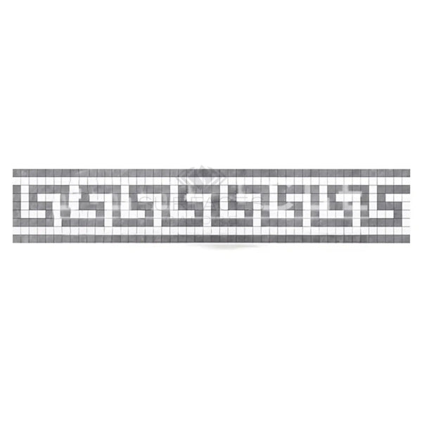 Thassos White 3 1/2X7 Greek Key Mosaic Border in Blue-Gray Marble Finish