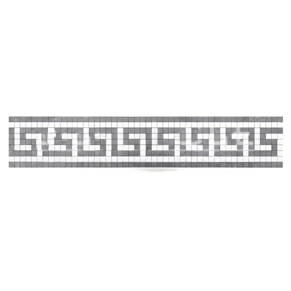 Gray and white Greek key mosaic border in Thassos White 3 1/2X7 marble design