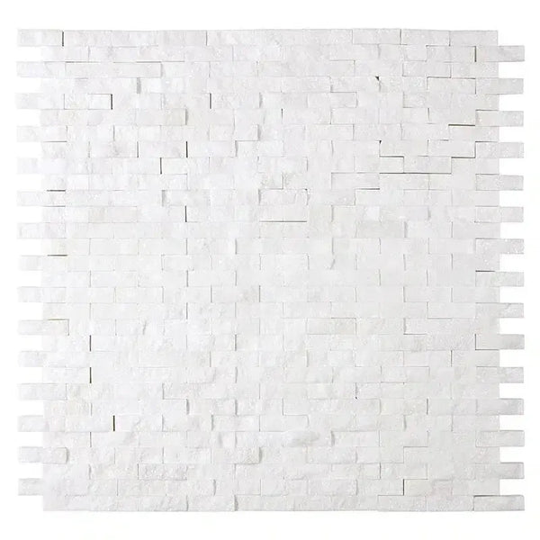 Thassos White 3/8X1 Mini-Brick Mosaic Marble Split-Faced stacked stone tile