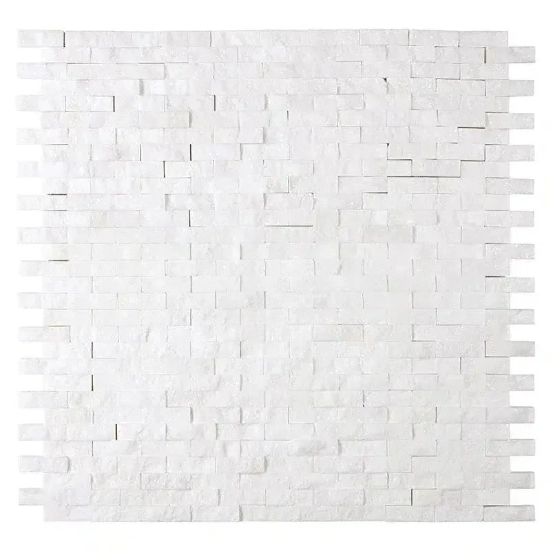 Thassos White 3/8X1 Mini-Brick Mosaic Marble Split-Faced stacked stone tile