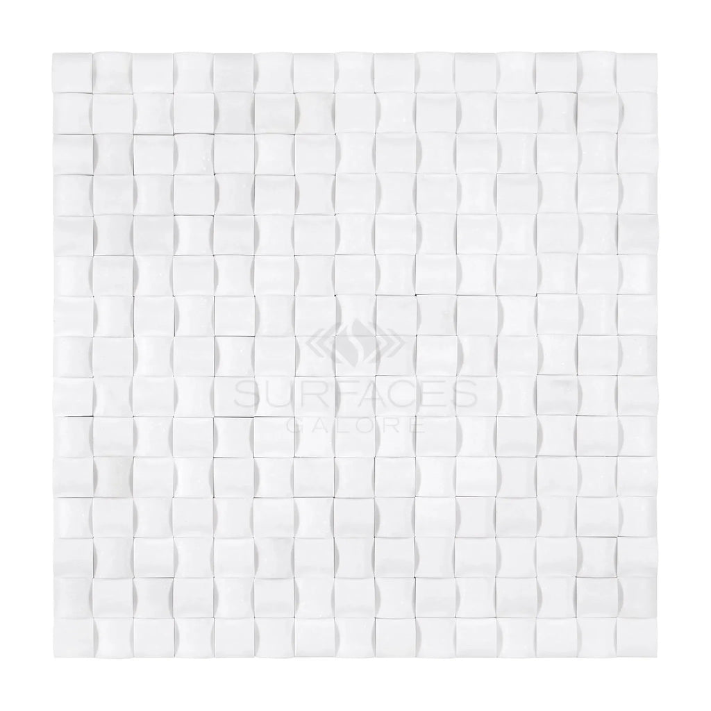 White textured mosaic tile from Thassos White 3-D Small-Bread Marble collection