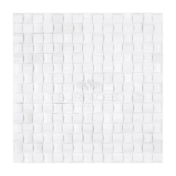 White textured mosaic tile from Thassos White 3-D Small-Bread Marble collection