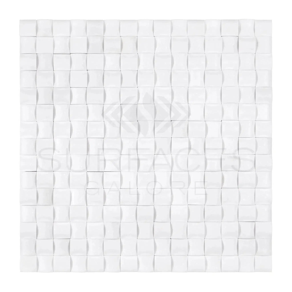 White textured Thassos White 3-D Small-Bread Mosaic Marble tile for elegant decor