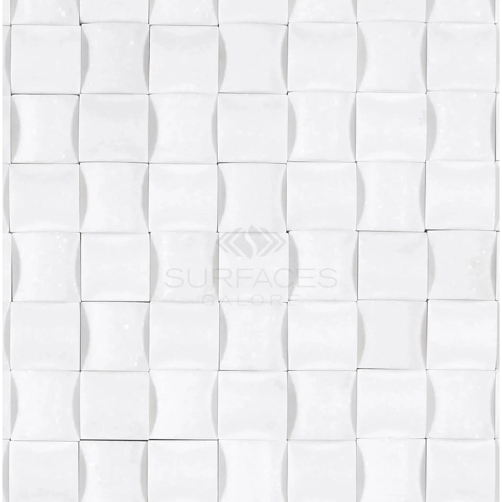 Thassos White 3-D Small-Bread Mosaic Marble Polished tile with textured white pattern