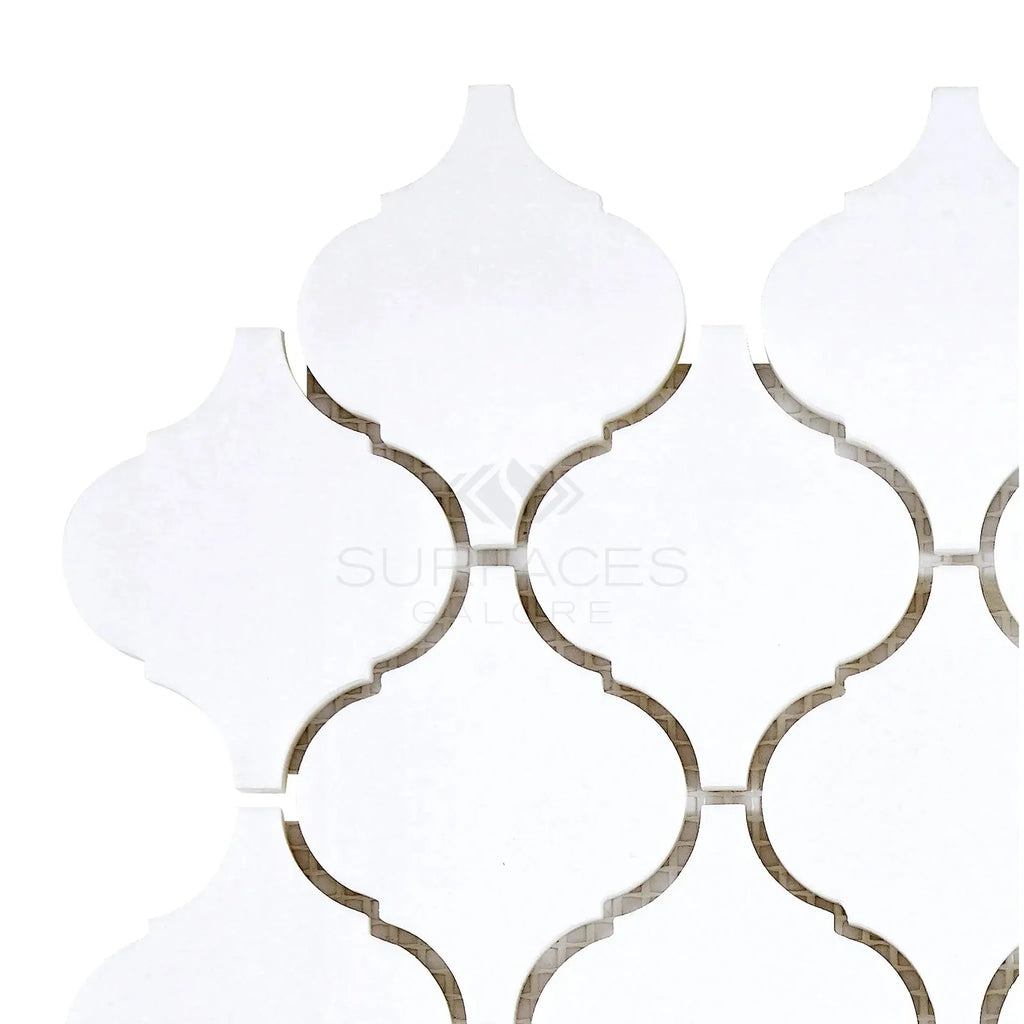 Thassos White Arabesque Tile Pattern in Polished Marble Mosaic Design