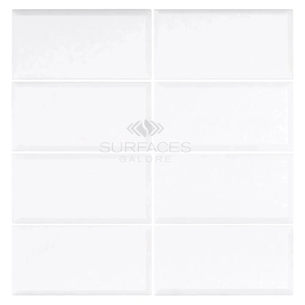 Thassos White 3X6 Deep-Beveled Marble Polished-Honed in white beveled subway tiles