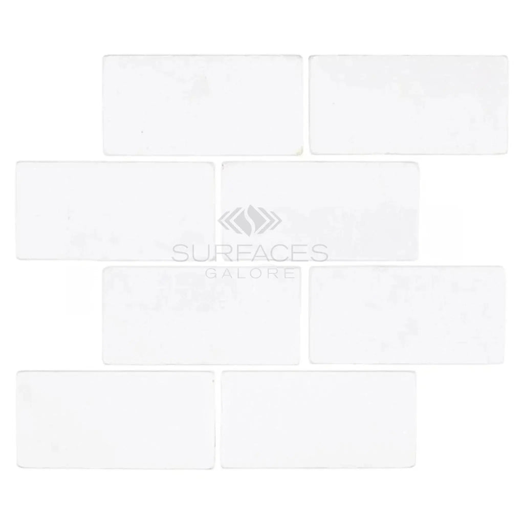 Thassos White 3X6 Marble Tumbled featuring a white rectangular tile arrangement