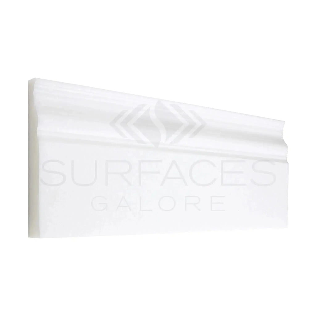 White decorative molding in Thassos White 4 3/4X12 Baseboard Trim, polished marble