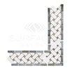 Herringbone mosaic tile border design of Thassos White marble with Blue-Gray accents