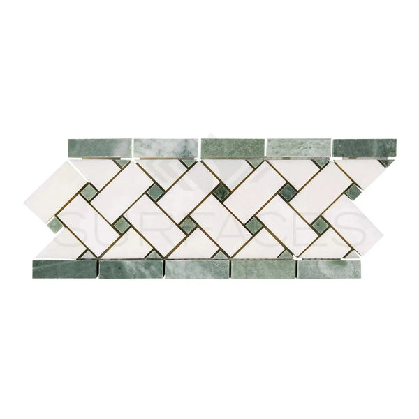 Decorative mosaic tile border of Thassos White and Ming-Green marble in polished finish