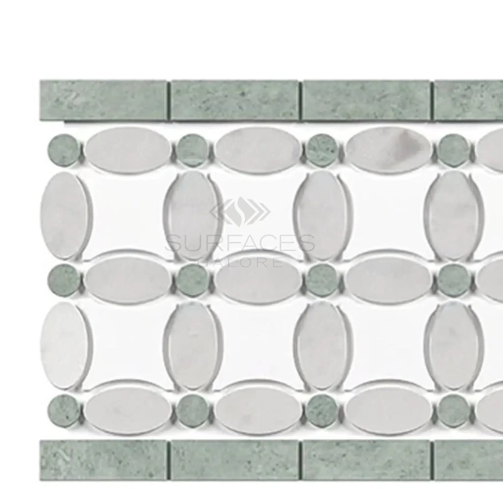 Thassos White Florida Flower Border with Carrara and Ming Green Marble Decorative Tile