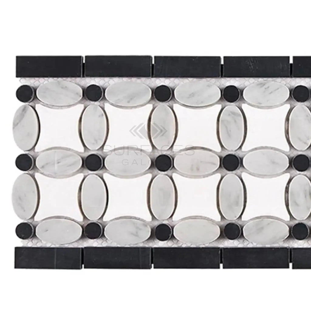 Thassos White Florida Flower Border with decorative marble and black tile accents