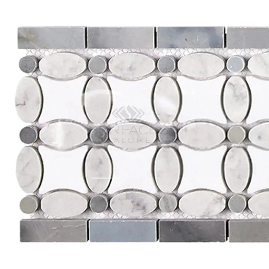 Gray and white marble mosaic tile in Thassos White Florida Flower Border design