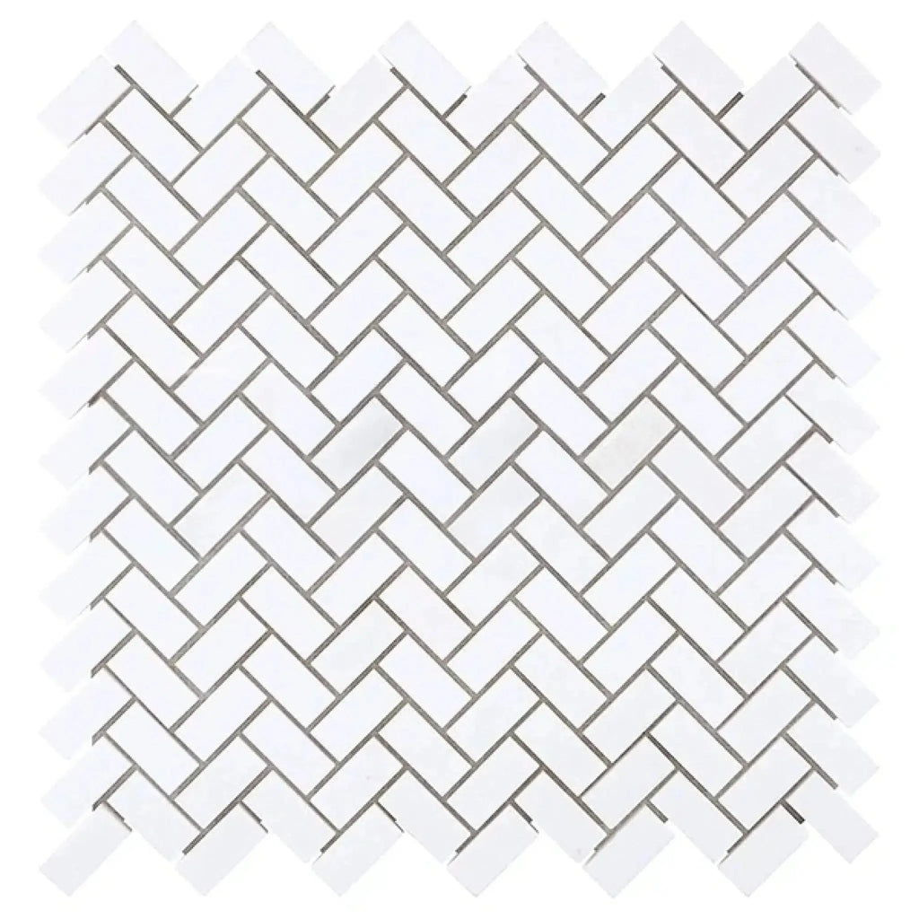 White herringbone tile pattern from Thassos White Mini Mosaic Marble Polished or Honed