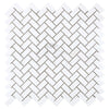 White herringbone tile pattern of Thassos White Mosaic Marble in polished finish