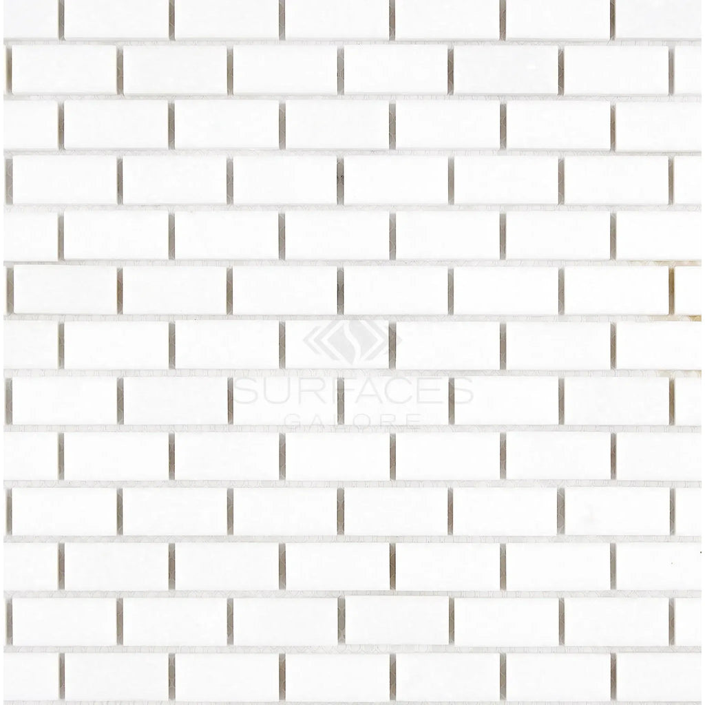 White subway tile pattern in Thassos White Mini-Brick Mosaic Marble finish