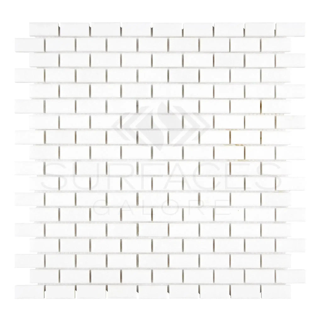 Thassos White 5/8X1 1/4 Mini-Brick Mosaic Marble Polished or Honed in white brick design