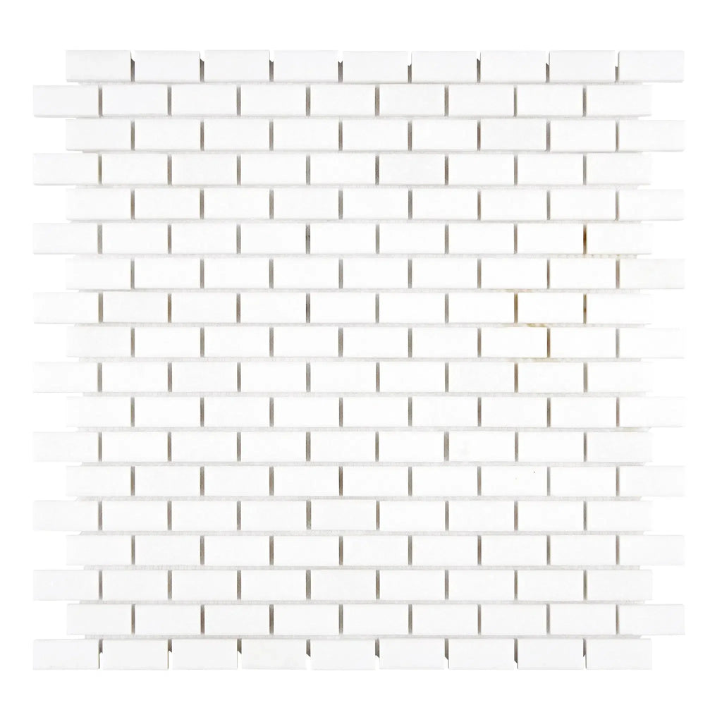 Thassos White 5/8X1 1/4 Mini-Brick Mosaic Marble Polished or Honed in white brick design