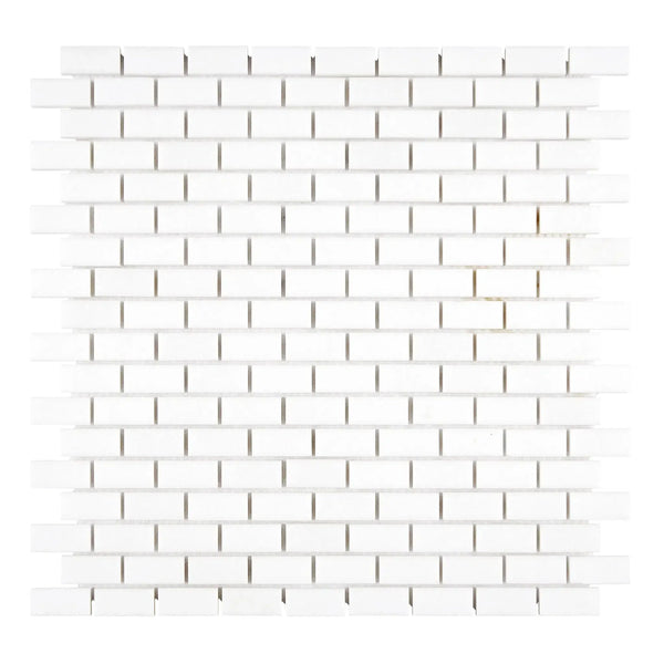 Thassos White 5/8X1 1/4 Mini-Brick Mosaic Marble Polished or Honed in white brick design