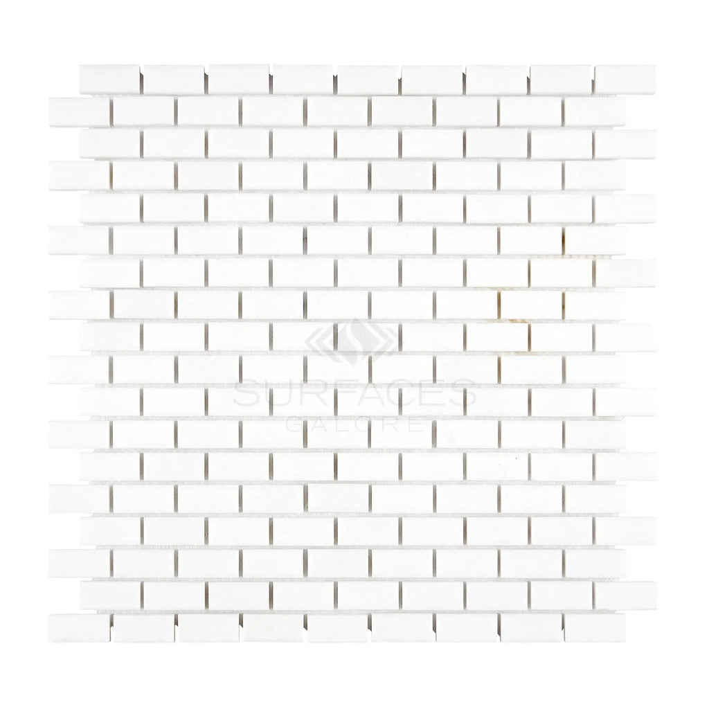 White brick mosaic tile Thassos White 5/8X1 1/4 Mini-Brick Mosaic Marble Polished or Honed