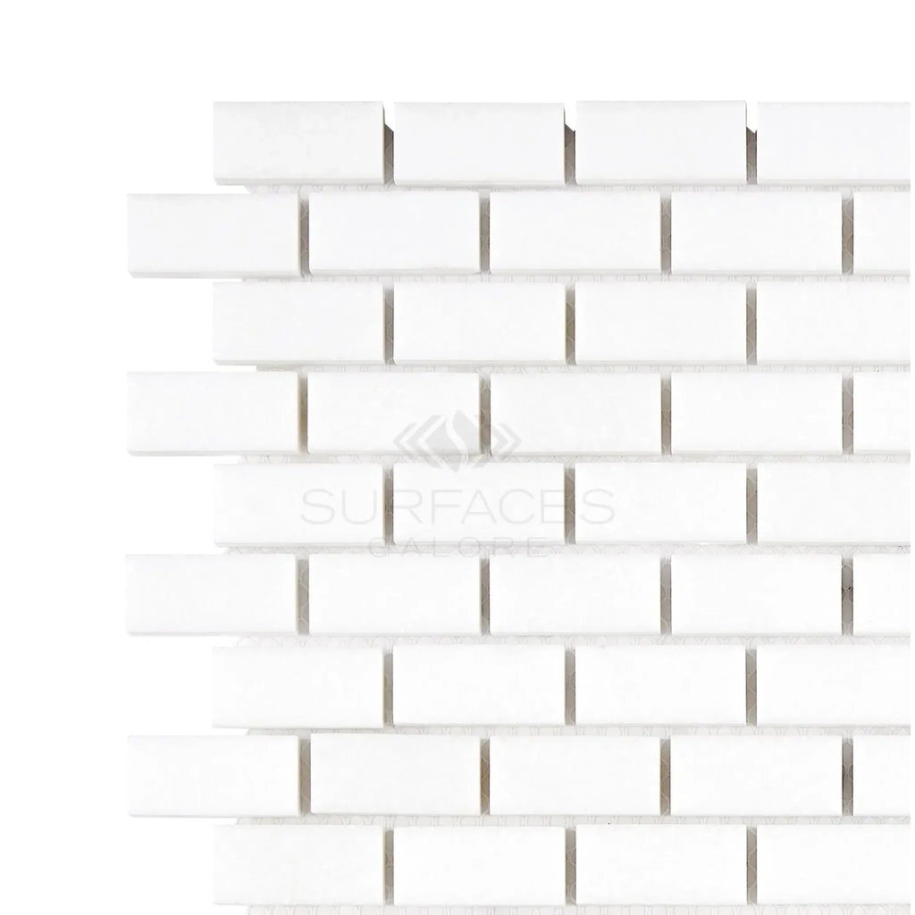 Thassos White Mini-Brick Mosaic Marble Tile in 5/8X1 1/4 Size, Polished or Honed