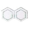 Two conjoined hexagonal tiles from Thassos White 5’’ Hexagon Combination with Ming-Green Mosaic