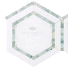 Thassos White 5-inch Hexagon Combination with Ming-Green Mosaic Marble Tile