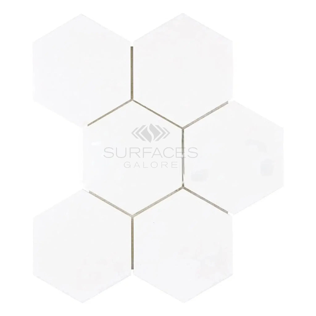 Thassos White 5-inch hexagon mosaic marble tile in polished or honed finish