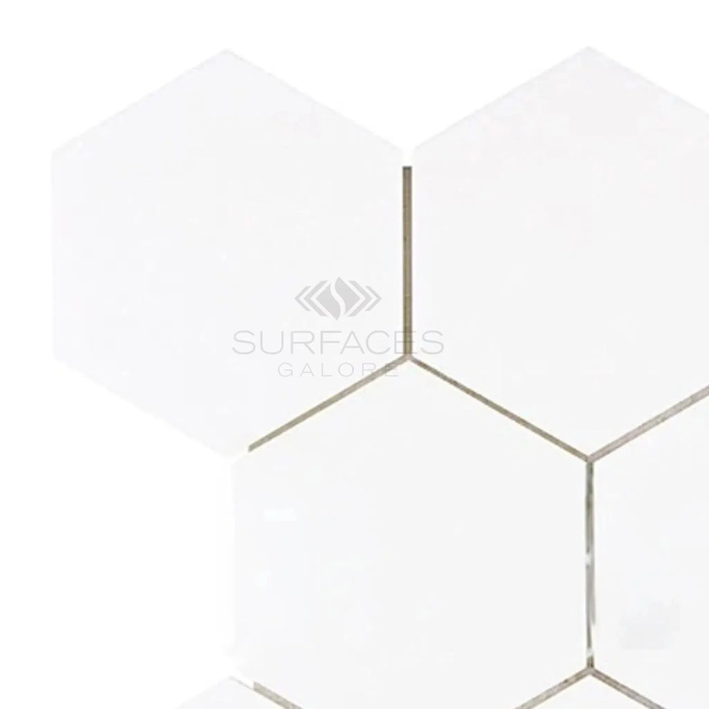 White Hexagonal Tiles from Thassos White 5 Inch Hexagon Mosaic Marble Collection