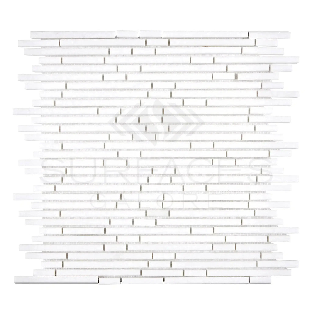 White mosaic tile sheet of Thassos White Bamboo Sticks polished marble