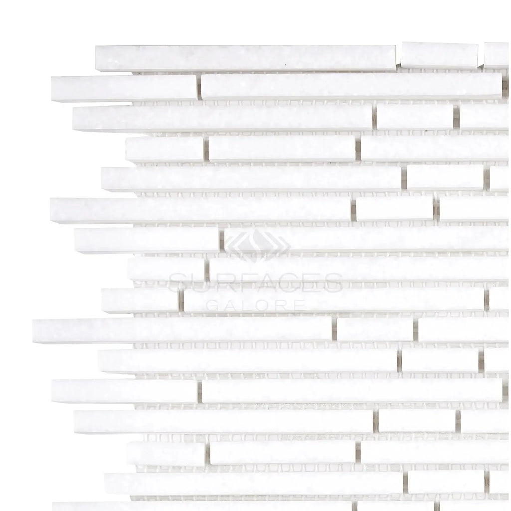 White linear mosaic tile from Thassos White Bamboo Sticks polished marble collection