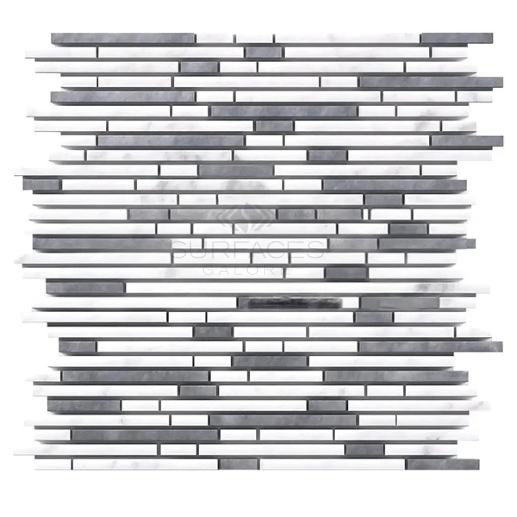 Gray and white mosaic tile sheet for Thassos White Bamboo Sticks marble product