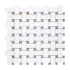 Woven white and gray tile mosaic in Thassos White Basketweave Marble