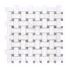 Woven white and gray tile pattern of Thassos White Basketweave Mosaic Marble