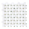 White and gray woven mosaic tile in Thassos White Basketweave Mosaic Marble design