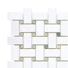 Thassos White Basketweave Mosaic with Ming Green Marble Tile Pattern