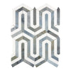 Geometric patterned tile mosaic in Thassos White Berlinetta Design with Blue-Gray accents