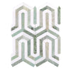 Geometric patterned tile mosaic in Thassos White Berlinetta Design with Ming-Green accents