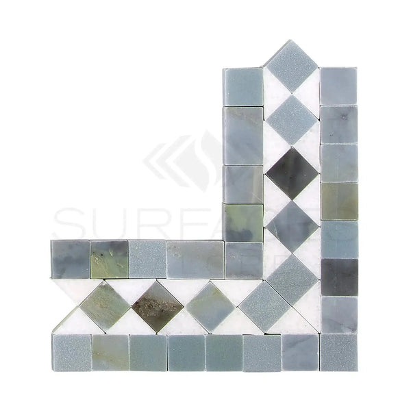 Corner mosaic tile border of Thassos White BIAS Border with Blue-Gray marble finish