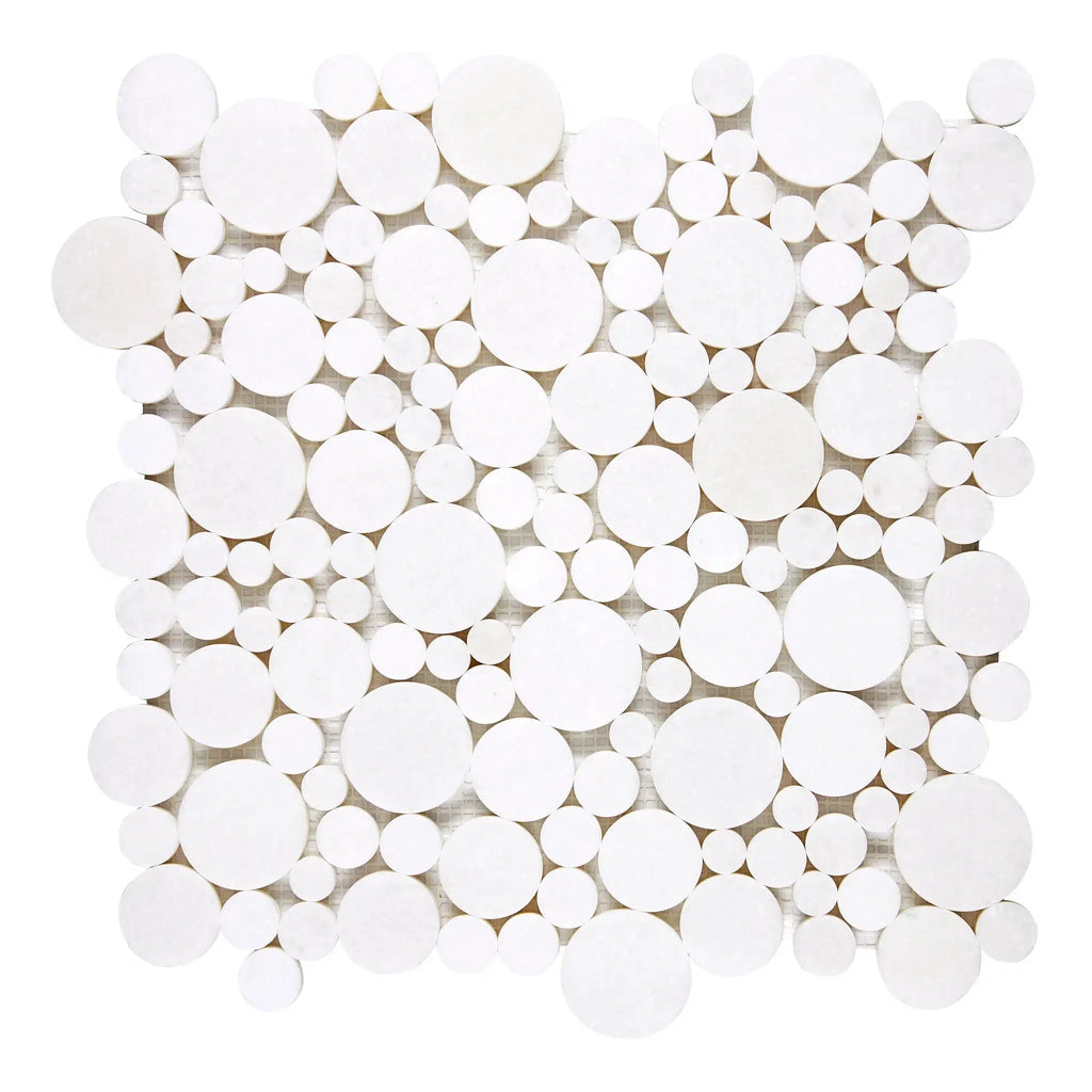 Thassos White Bubbles Mosaic Marble Polished or Honed Circular White Tile Sheet