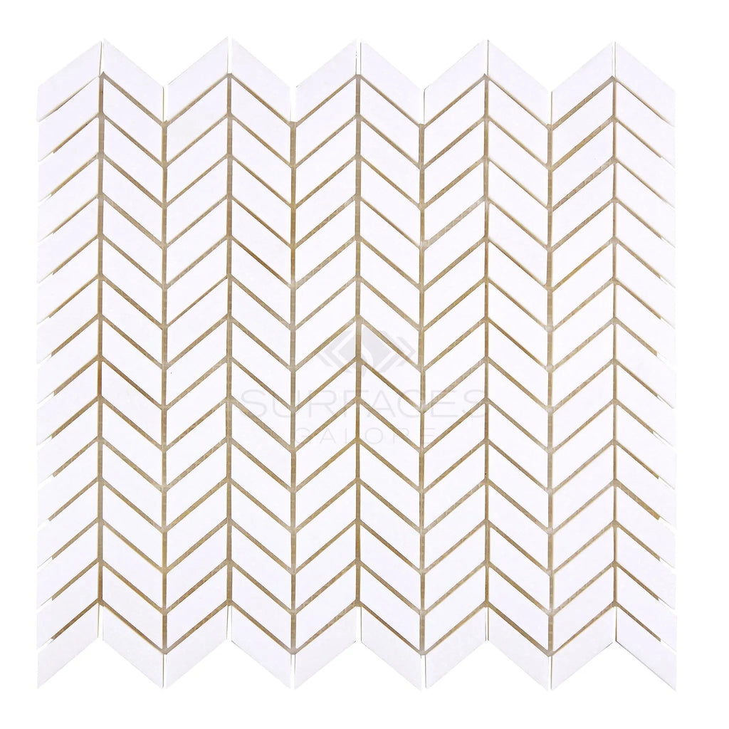 Thassos White Chevron Mini Mosaic Marble in polished or honed finish